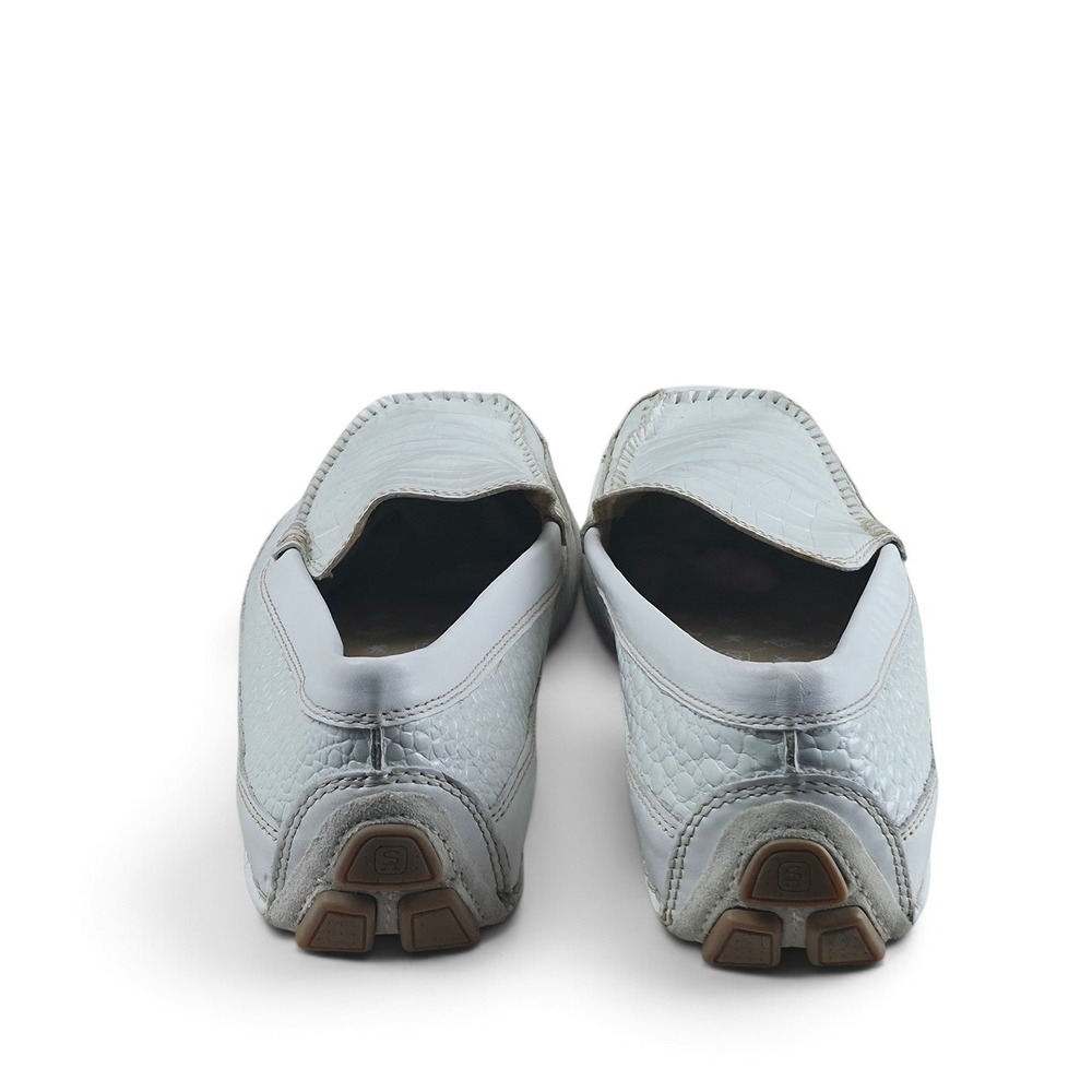 Stacy Adams Loafers Mens 9.5 White Excellent Croc Embossed Leather Driving Shoes - Picture 4 of 7